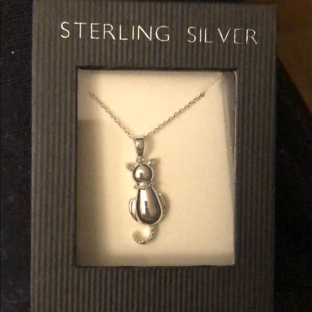 Sterling Silver Diamond Accent Kitty Necklace